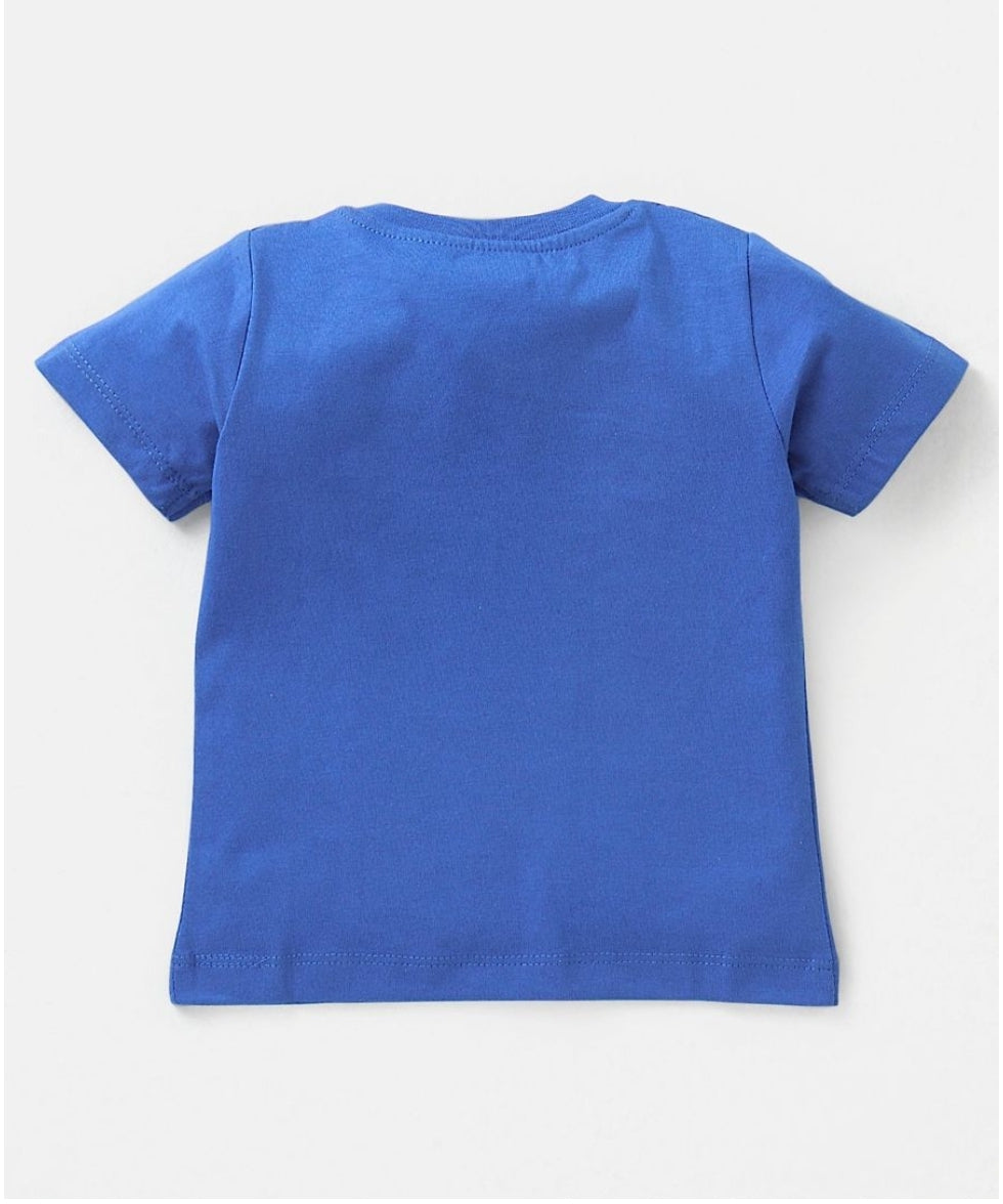 Cotton Knit Half Sleeves T-Shirt with Fruity Print - Blue