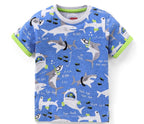 Half Sleeves T-Shirt & Shorts Set Shark Print - Blue & Grey