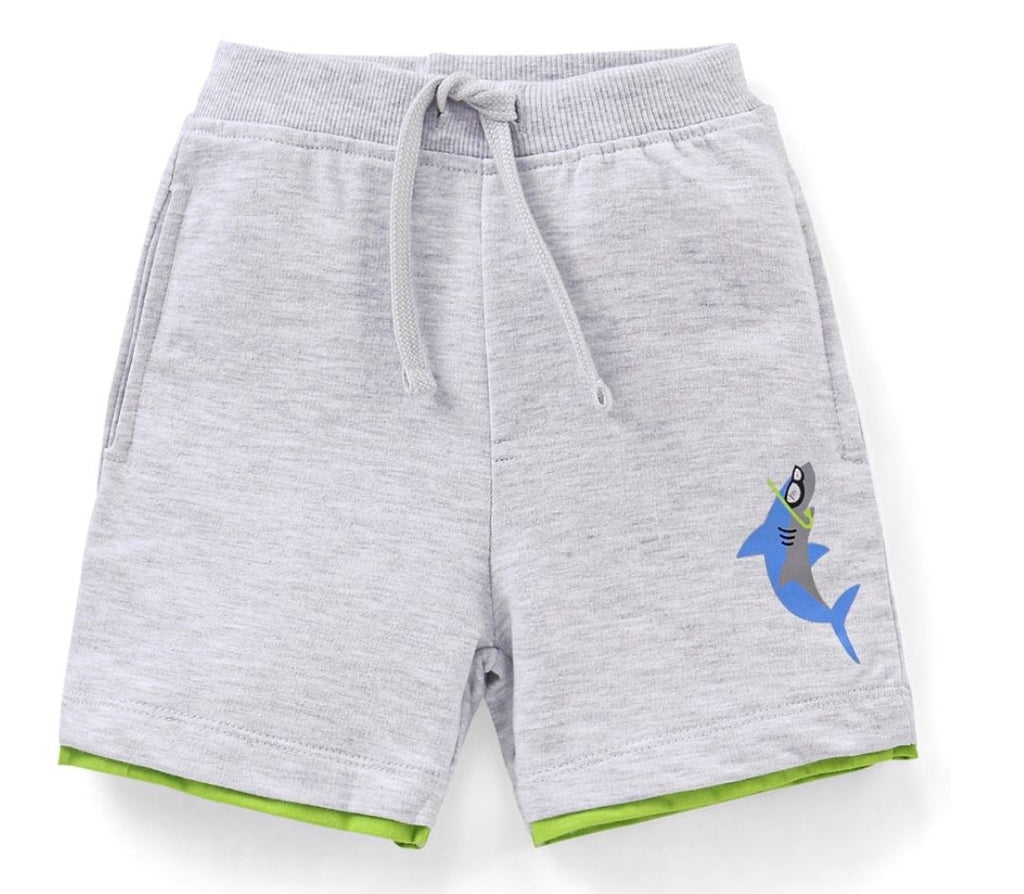 Half Sleeves T-Shirt & Shorts Set Shark Print - Blue & Grey