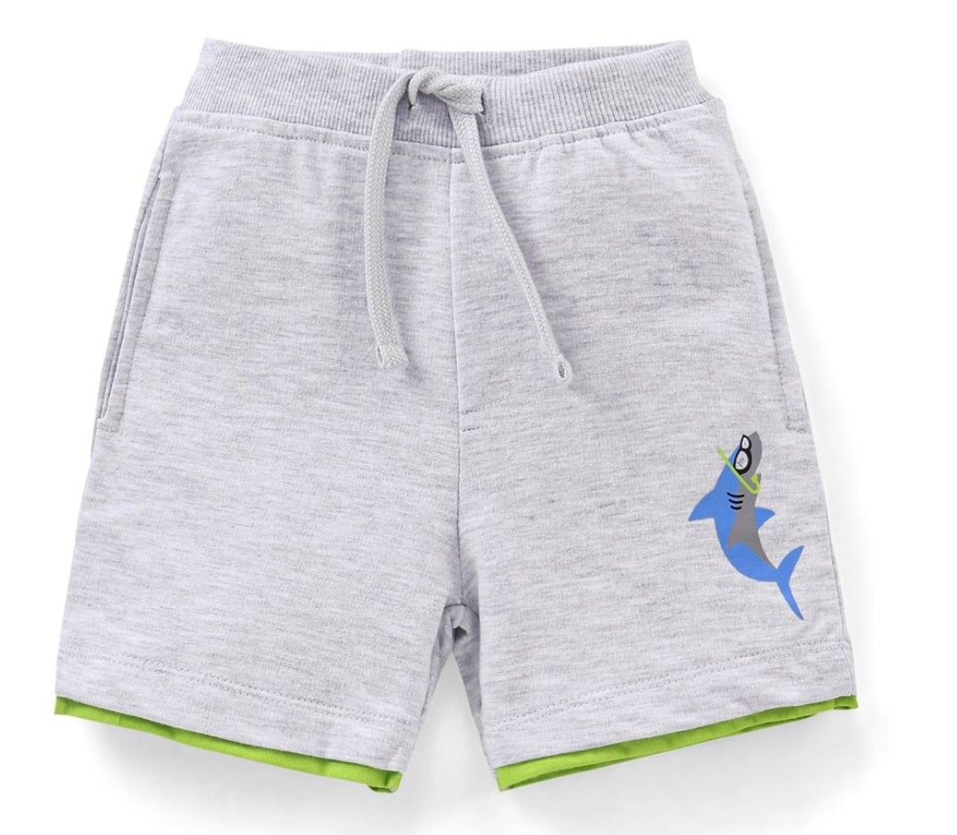 Half Sleeves T-Shirt & Shorts Set Shark Print - Blue & Grey