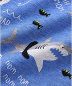 Half Sleeves T-Shirt & Shorts Set Shark Print - Blue & Grey