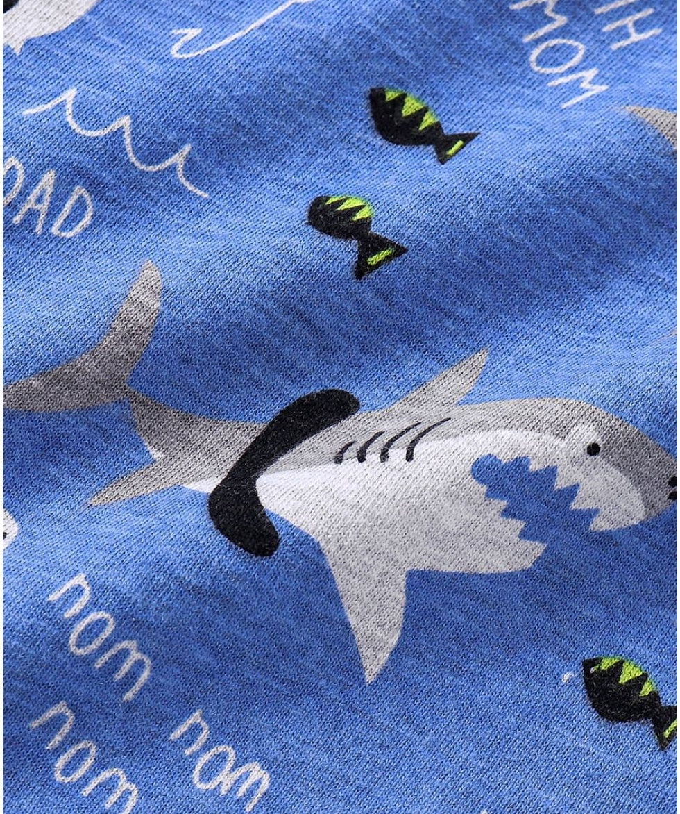 Half Sleeves T-Shirt & Shorts Set Shark Print - Blue & Grey