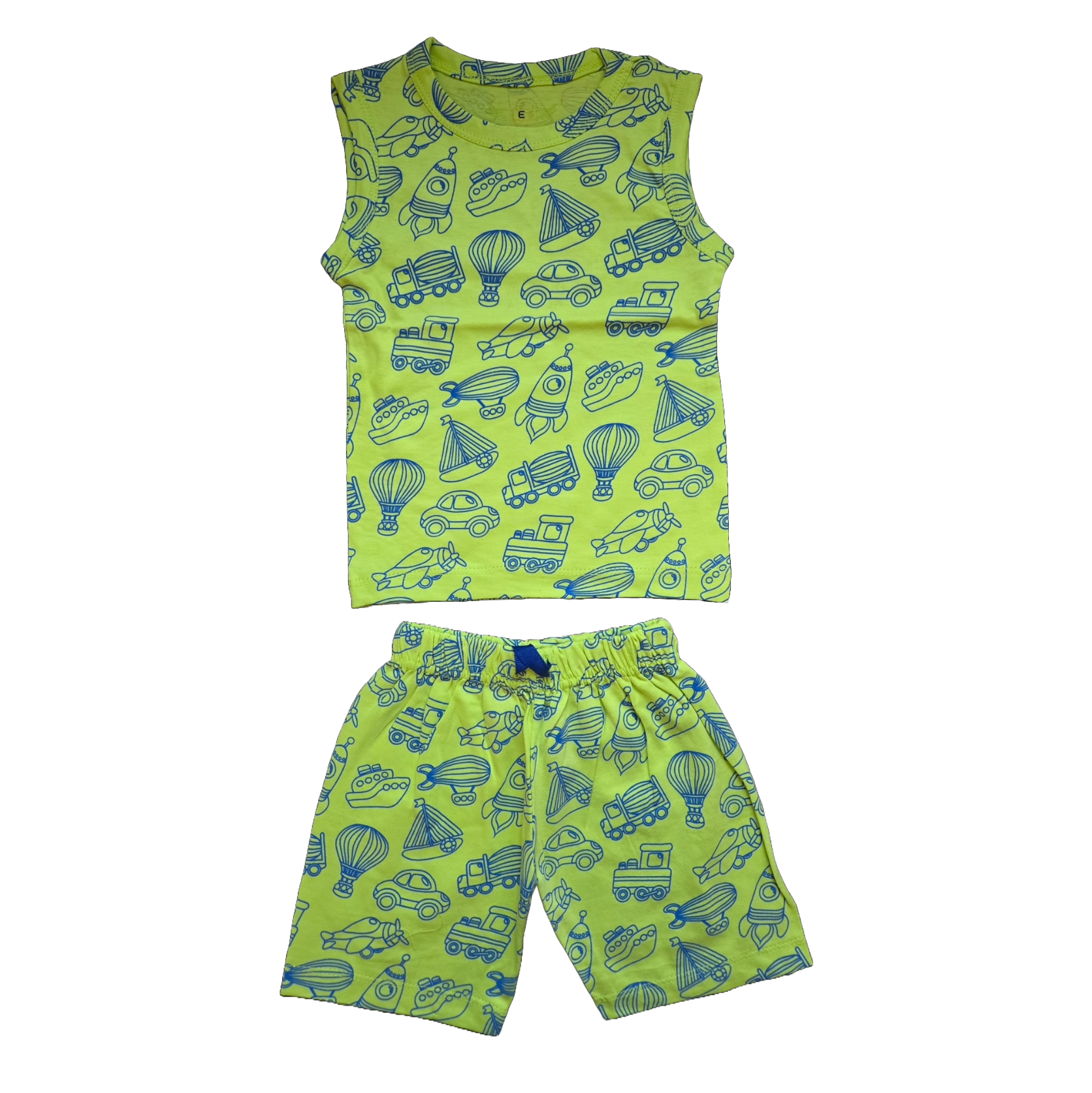 Vehicle & Rocket Print Sleeveless Tshirt and Shorts Set