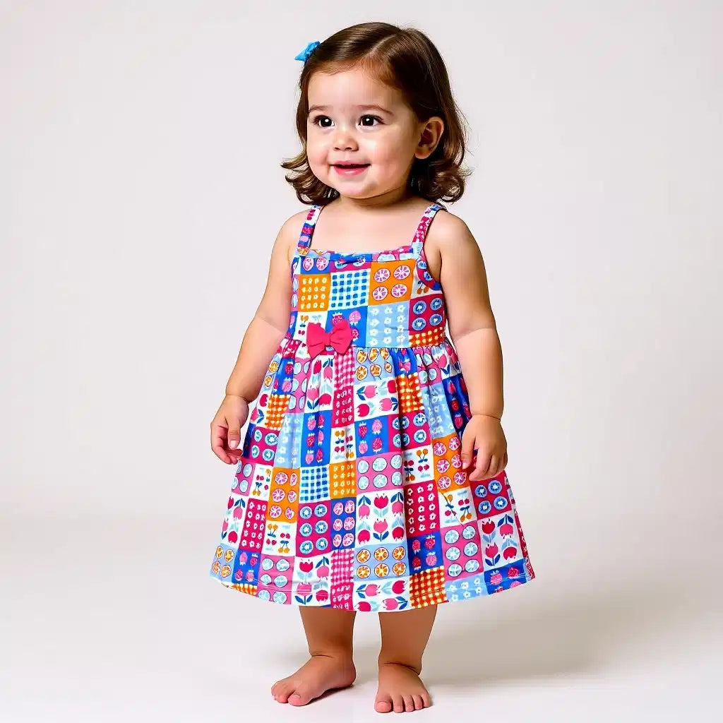 Pink Fruit and Tulip Sleeveless Dress