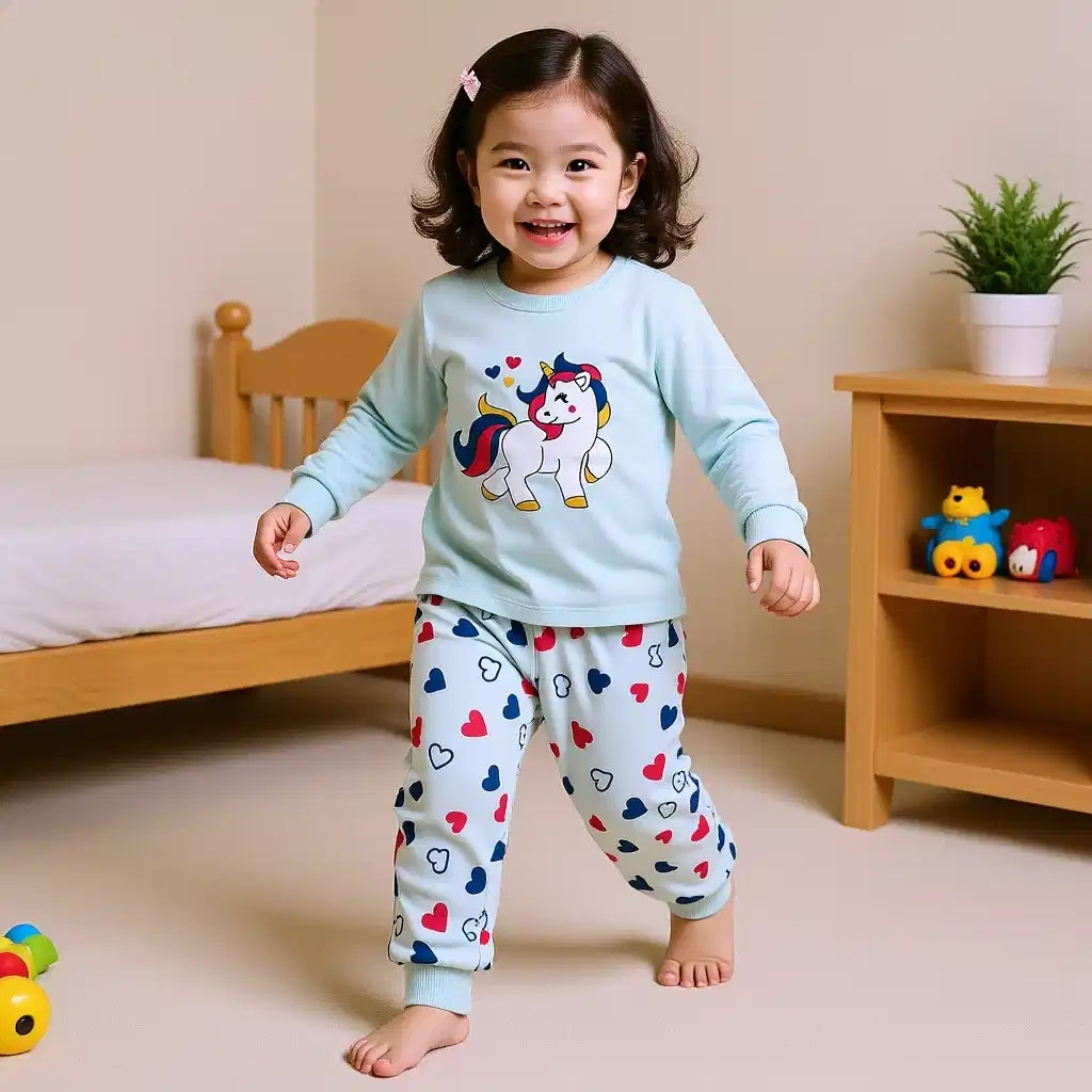 Unicorn Print T-Shirt & Heart Bottom Set