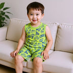 Vehicle & Rocket Print Sleeveless Tshirt and Shorts Set